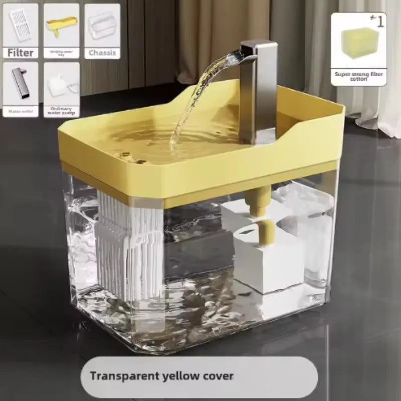 Clear Pet Water Fountain for Cats with Circulating Pump, Self-Cleaning Filter, and Overheat Safety