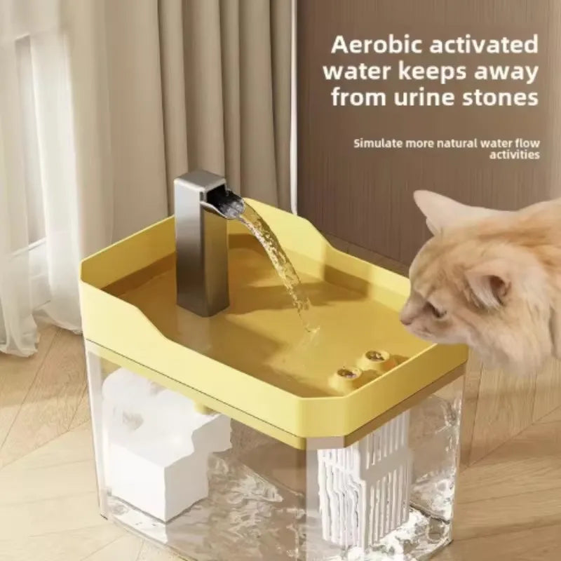 Clear Pet Water Fountain for Cats with Circulating Pump, Self-Cleaning Filter, and Overheat Safety