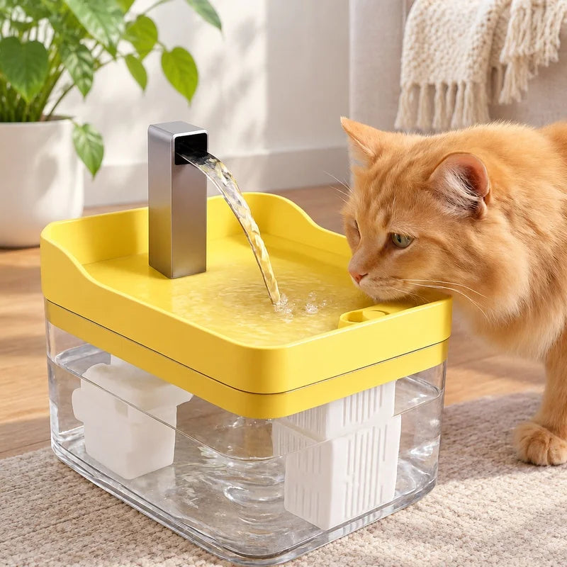 Clear Pet Water Fountain for Cats with Circulating Pump, Self-Cleaning Filter, and Overheat Safety